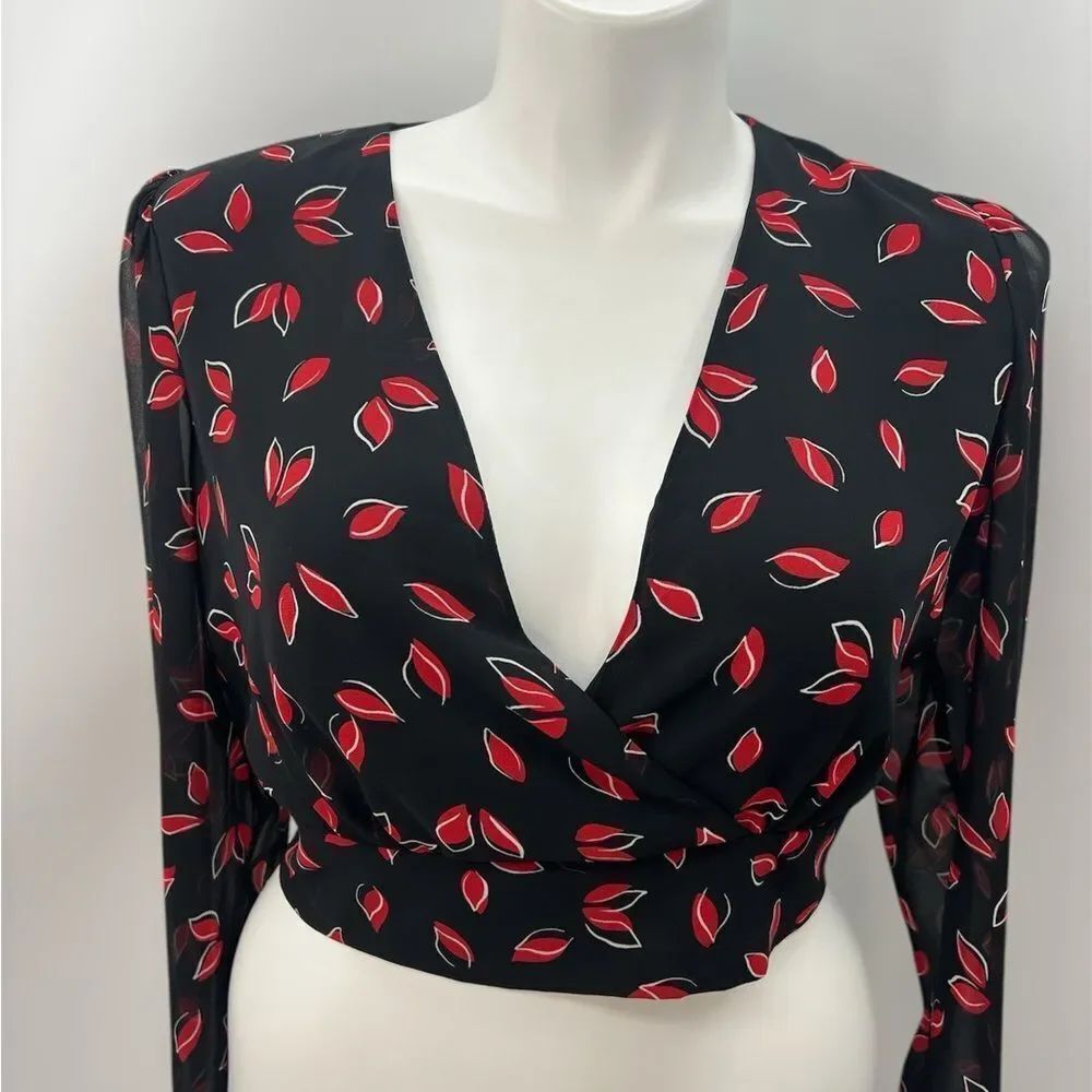 Express Black and Red Wrap Crop Blouse